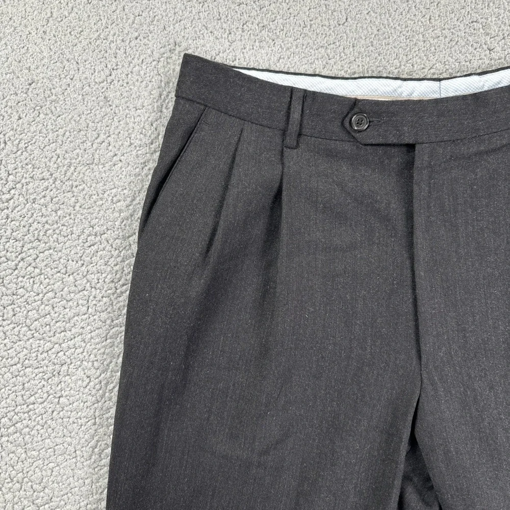 Enzo Mantovani Zignone Dress Pants Men‎ 34x29 Black Wool Cashmere Pleated Italy